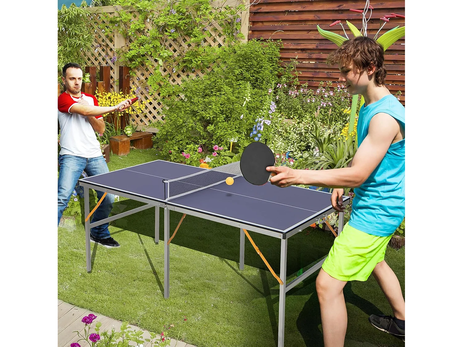 Table de Ping-Pong Pliable Peu Encombrante avec Filet, Tennis de Table avec 2 Raquettes 3 Balle Pieds Réglables, pour Extérieur et Intérieur 180 x 90 x 76 cm (Bleu)