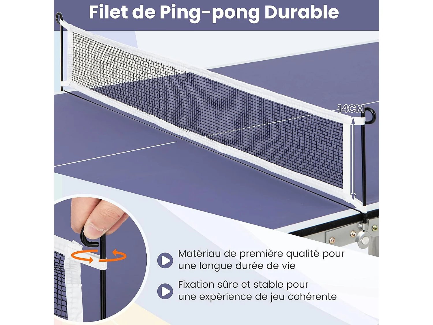 Table de Ping-Pong Pliable Peu Encombrante avec Filet, Tennis de Table avec 2 Raquettes 3 Balle Pieds Réglables, pour Extérieur et Intérieur 180 x 90 x 76 cm (Bleu)