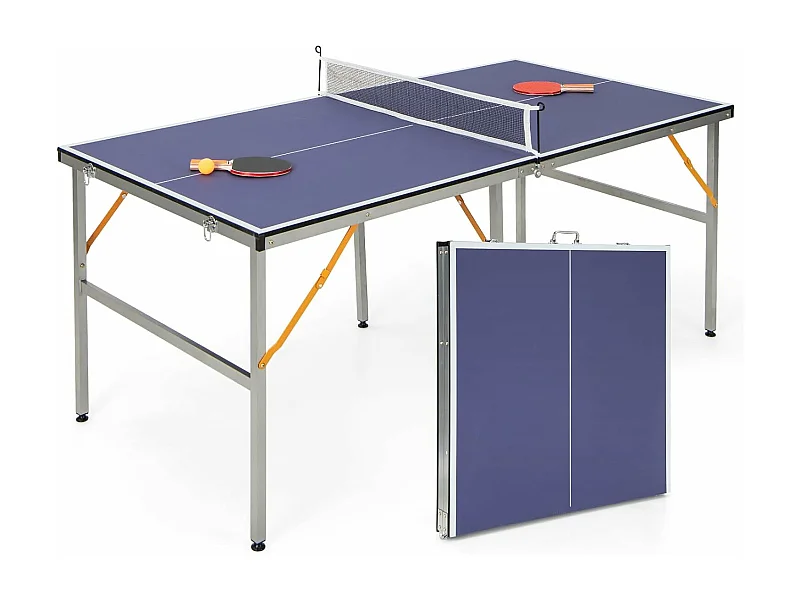 Table de Ping-Pong Pliable Peu Encombrante avec Filet, Tennis de Table avec 2 Raquettes 3 Balle Pieds Réglables, pour Extérieur et Intérieur 180 x 90 x 76 cm (Bleu)