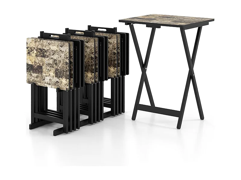 Set de 4 Tables de Jardin Pliantes en Bois, Table Basse Extérieur Charge 30KG avec Plateau Imitation Marbre, pour Jardin Balcon Salon, 48 x 40 x 67 cm, Noir