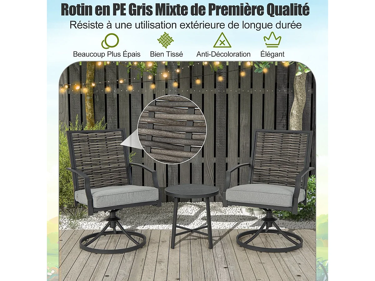 Rotan tuinmeubelset, balkonmeubelen incl. 2 stoelen met draaifunctie, kussen & tafel, balkonset, terrasmeubels, tuingarnituur, zitgroep voor tuin, balkon, terras