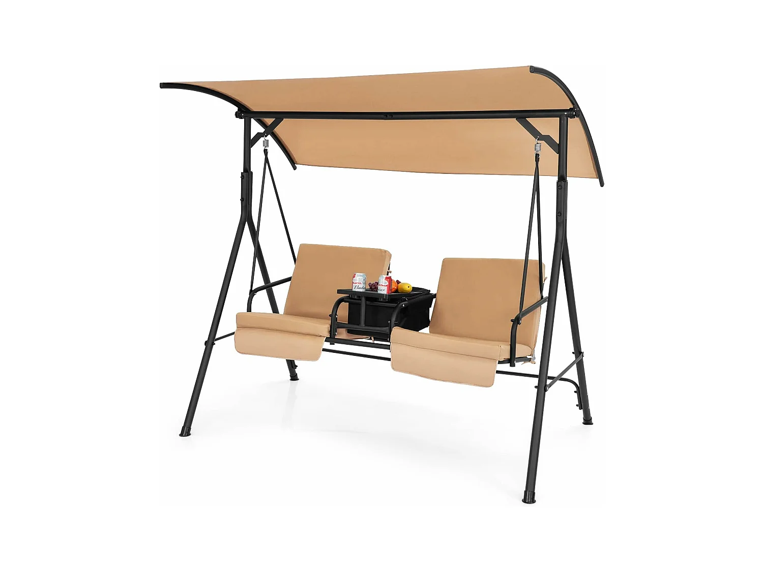 Balancelle d'Extérieur 2 Places avec Auvent Réglable et Sac Isotherme - Marron