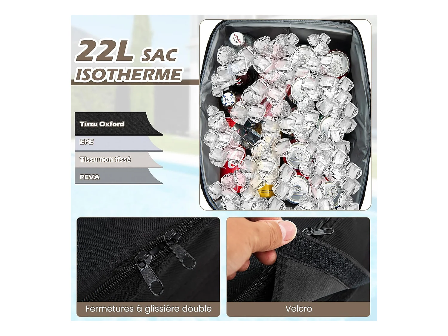 Balancelle d'Extérieur 2 Places avec Auvent Réglable et Sac Isotherme - Marron