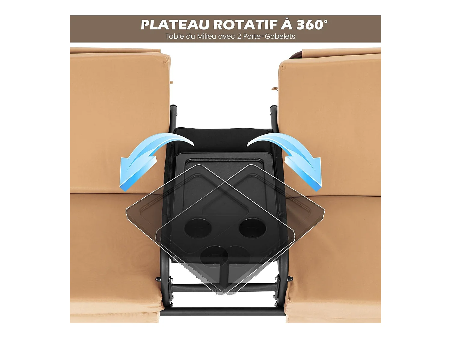 Balancelle d'Extérieur 2 Places avec Auvent Réglable et Sac Isotherme - Marron