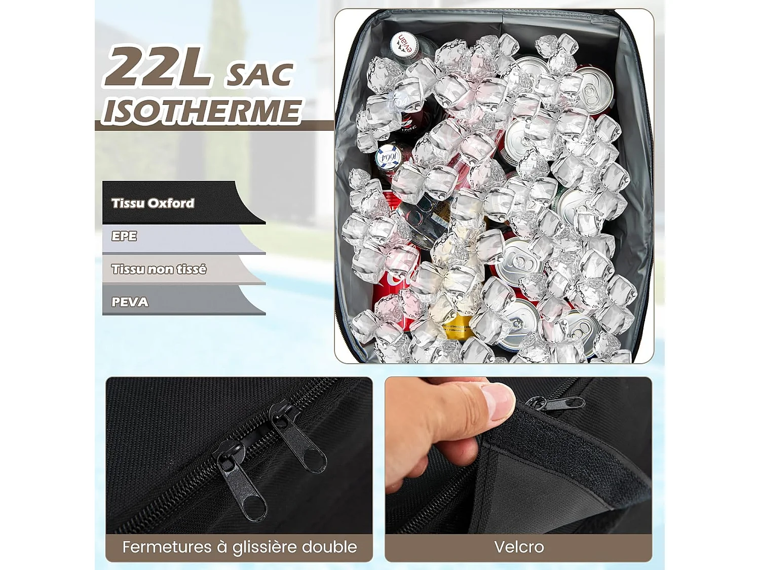 Balancelle d'Extérieur 2 Places avec Auvent Réglable et Sac Isotherme - Marron