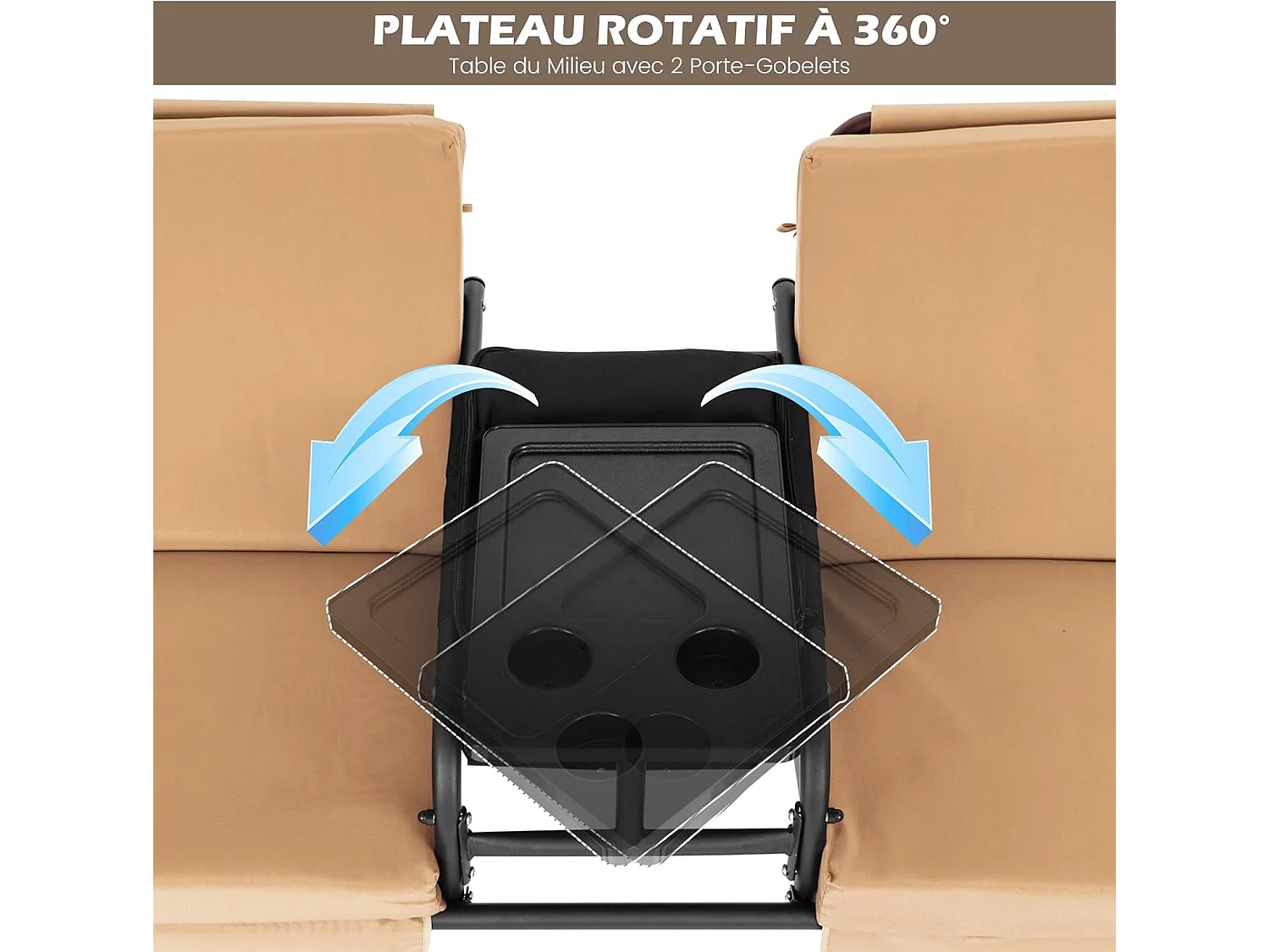 Balancelle d'Extérieur 2 Places avec Auvent Réglable et Sac Isotherme - Marron