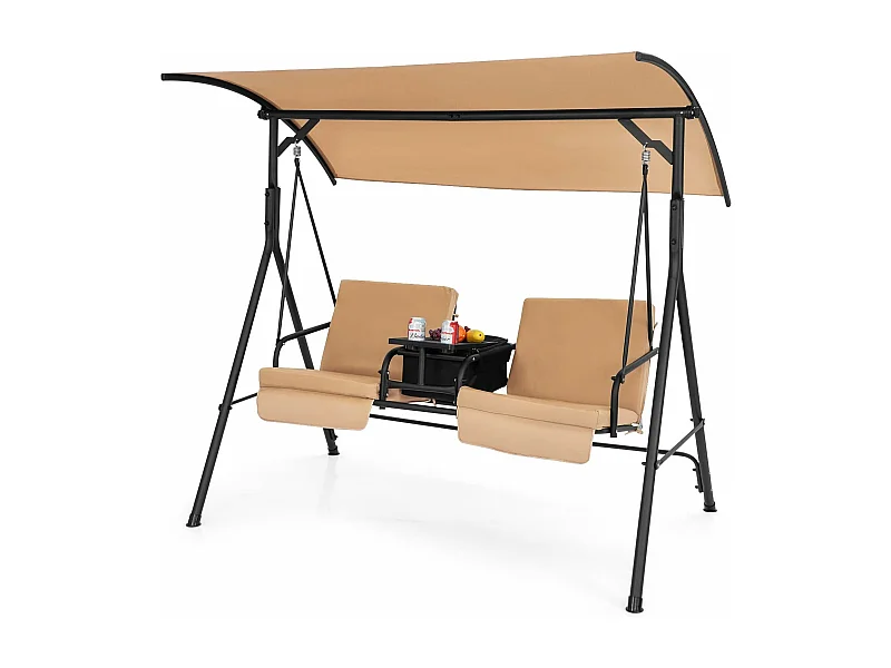 Balancelle d'Extérieur 2 Places avec Auvent Réglable et Sac Isotherme - Marron