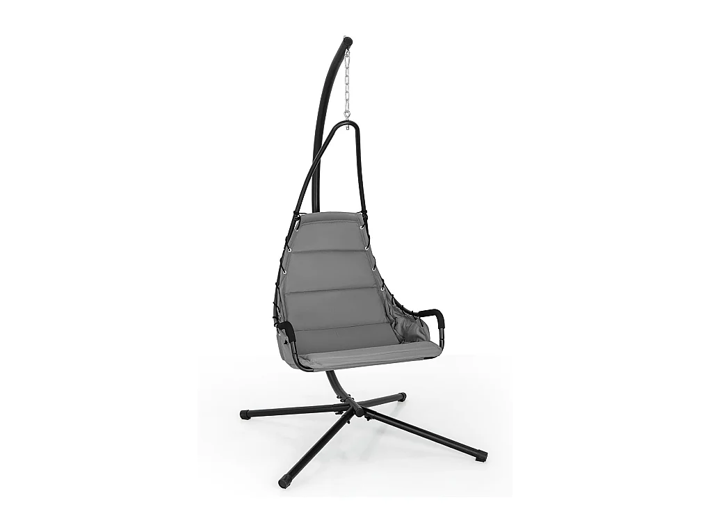 Fauteuil Suspendu avec Support en Acier, Balançoire Suspendue avec Siège Rembourré Extra Large, Chaise Hamac pour l'Intérieur et l'Extérieur, Charge 120 KG (Gris)