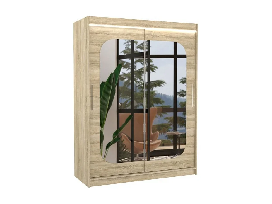 Armoire Ever (150cm)/portes coulissantes/miroir/LED/Sonoma