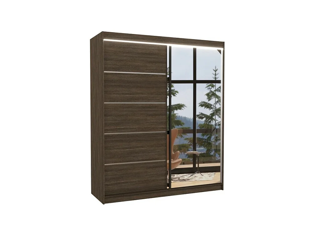 Armoire Taro Lux (180cm)/portes coulissantes/miroir/LED/Marron