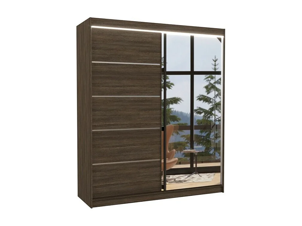 Kleiderschrank Taro Lux (180cm)/Schiebetüren/Spiegel/LED/Braun