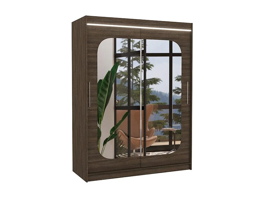 Armoire Ever (150cm)/portes coulissantes/miroir/LED/Marron