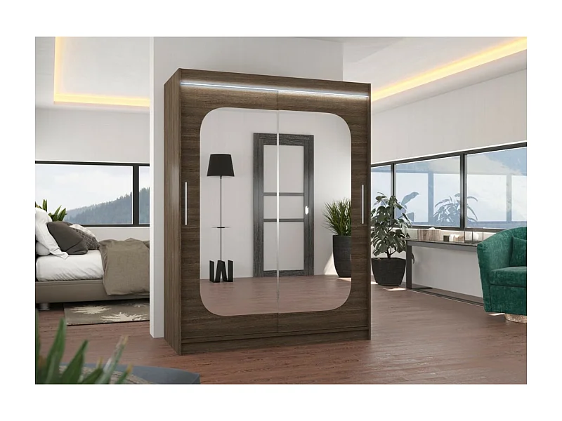 Armadio Ever (150cm)/ante scorrevoli/specchio/LED/Marrone