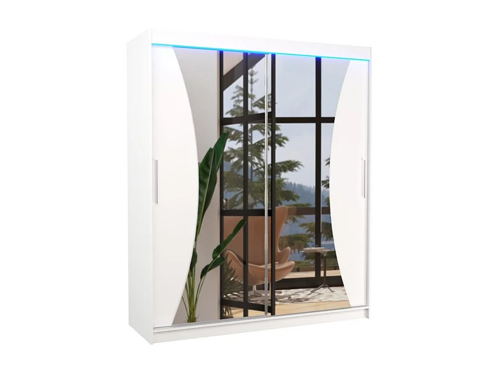 Kleiderschrank Lotte (180cm)/Schiebetüren/Spiegel/LED/Weiss