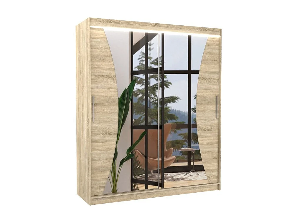 Kleiderschrank Lotte (180cm)/Schiebetüren/Spiegel/LED/Sonoma