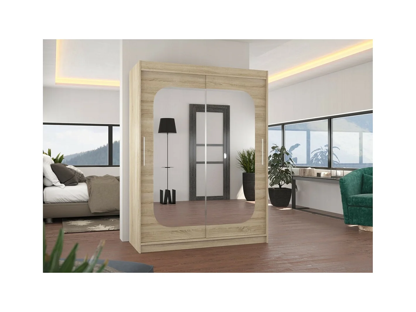Armoire Ever (150cm)/portes coulissantes/miroir/Sonoma