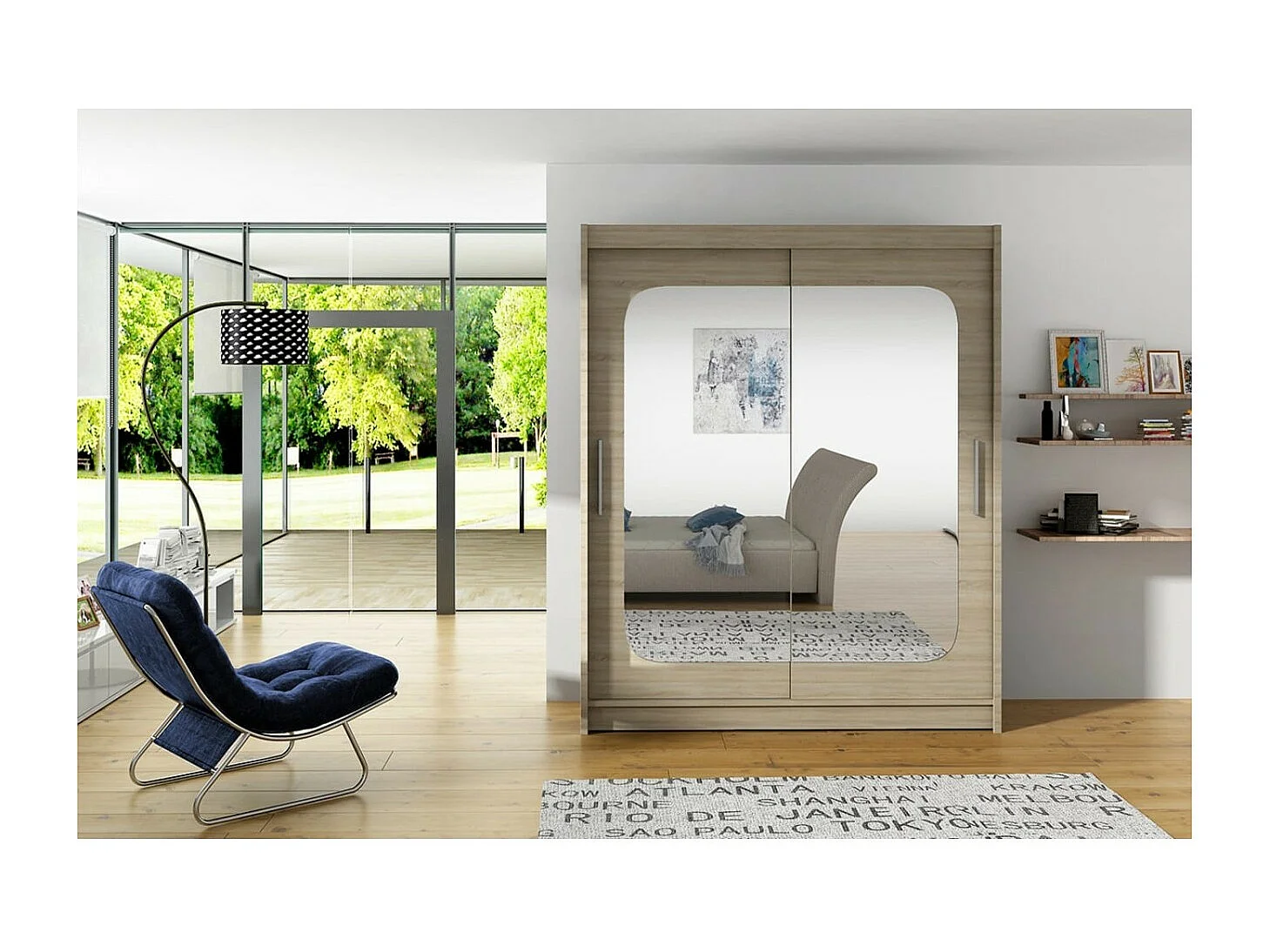 Armoire Ever (150cm)/portes coulissantes/miroir/Sonoma