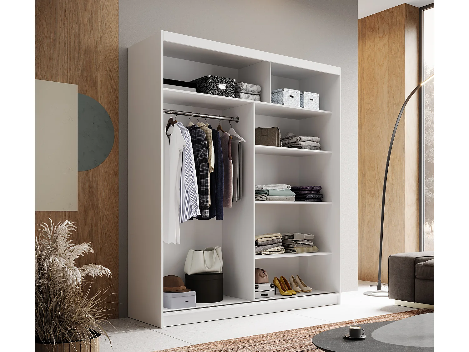 Armoire coulissante 2 portes ANLY 180cm – Dressing moderne-Blanc