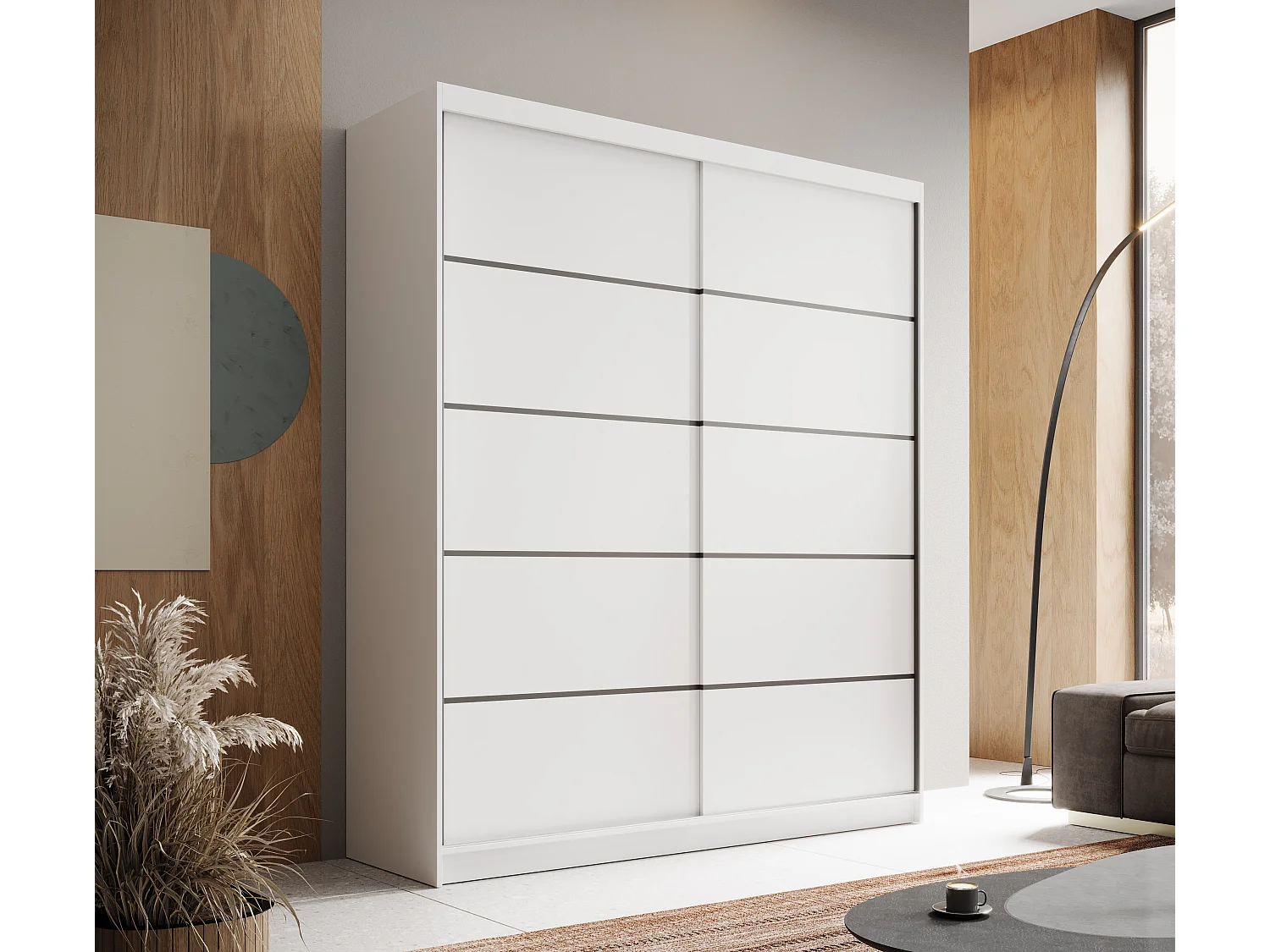 Armoire coulissante 2 portes ANLY 180cm – Dressing moderne-Blanc