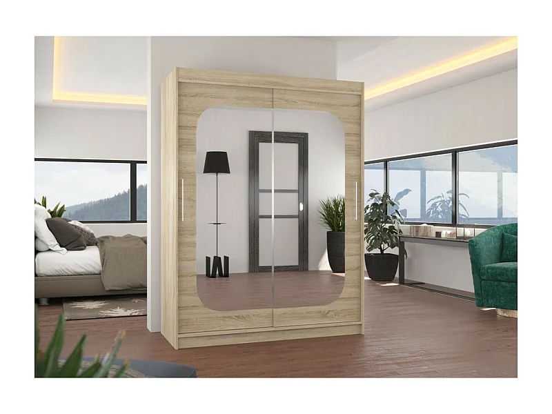 Kleiderschrank Ever (150cm)/Schiebetrüren/Spiegel/Sonoma