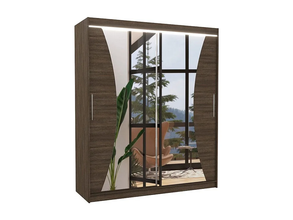 Armoire Lotte (180cm)/portes coulissantes/miroir/LED/Marron