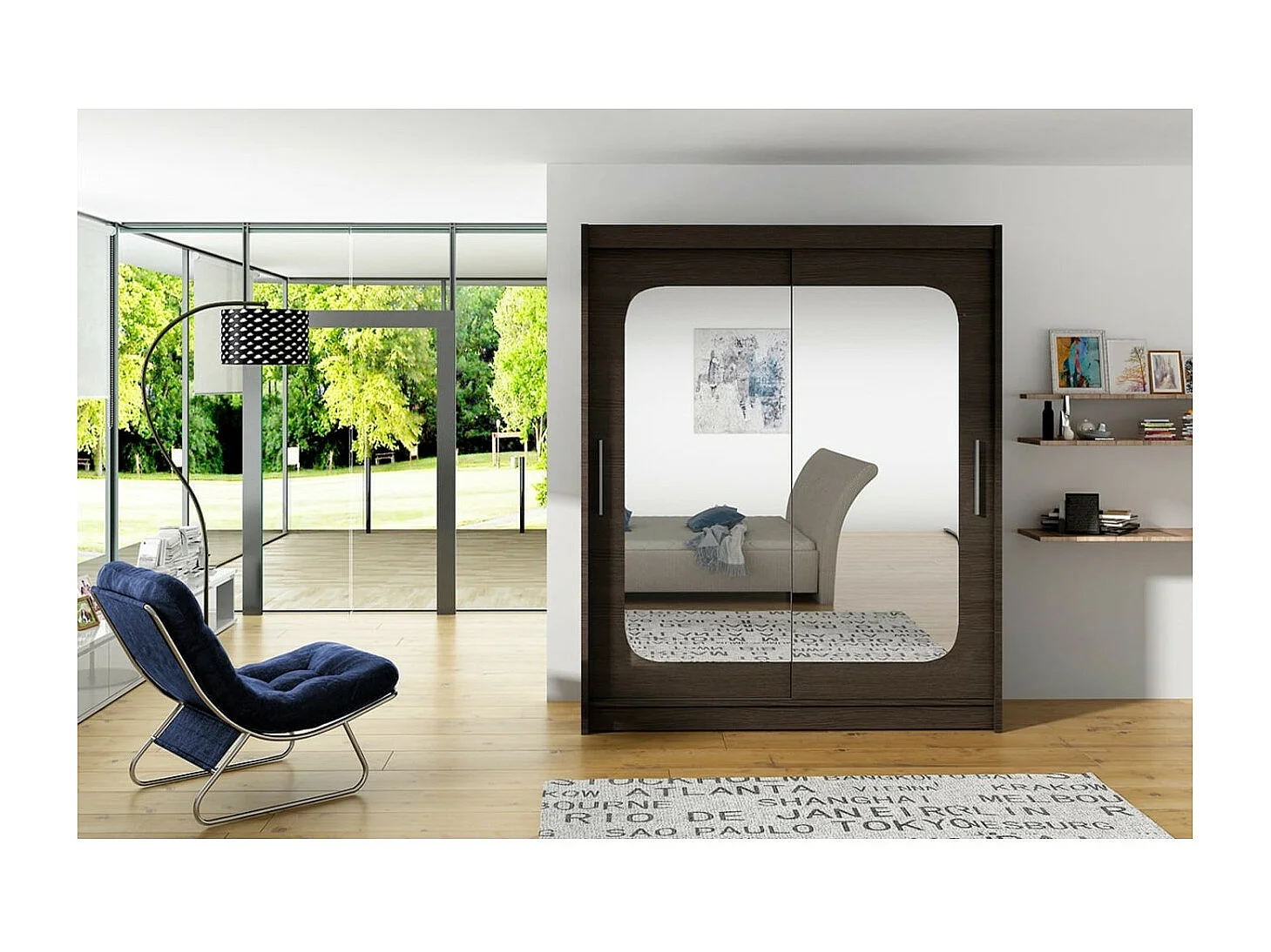Armoire Ever (150cm)/portes coulissantes/miroir/Blanc