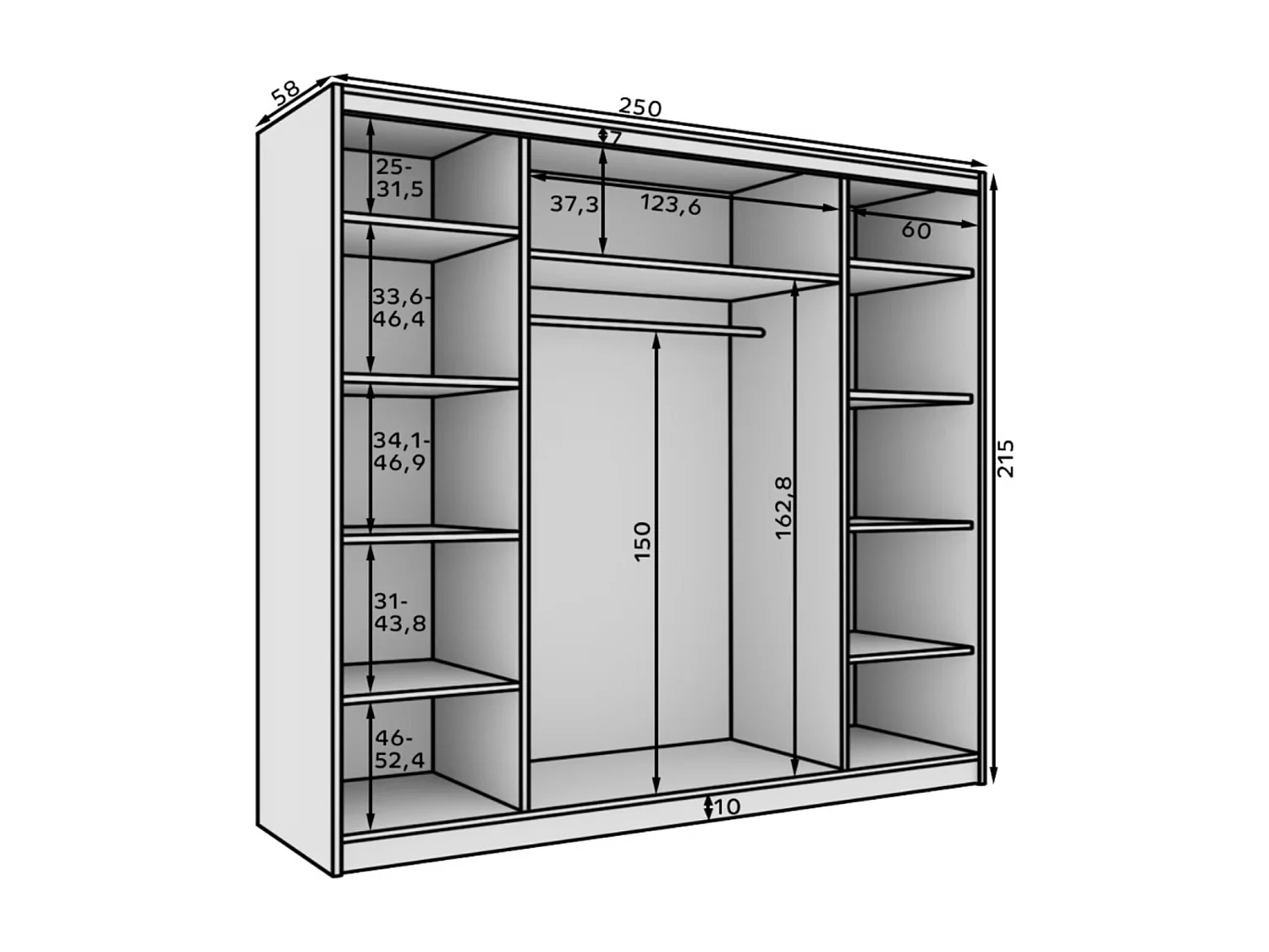 Armoire coulissante 2 portes ANLY 180cm – Dressing moderne-Blanc/Noir