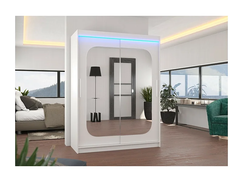 Kleiderschrank Ever (150cm)/Schiebetrüren/Spiegel/LED/Weiss