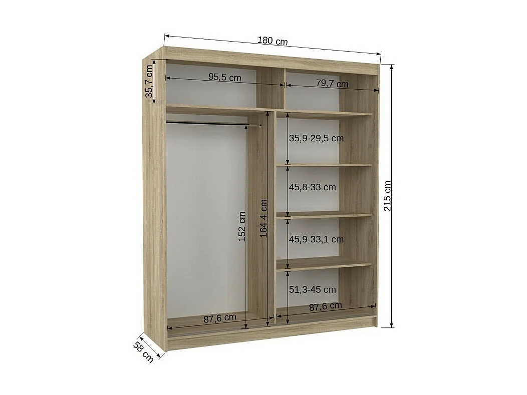 Kleiderschrank Taro Lux (180cm)/Schiebetüren/Spiegel/LED/Schwarz