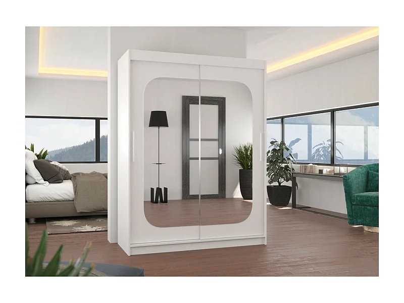 Armoire Ever (150cm)/portes coulissantes/miroir/Blanc