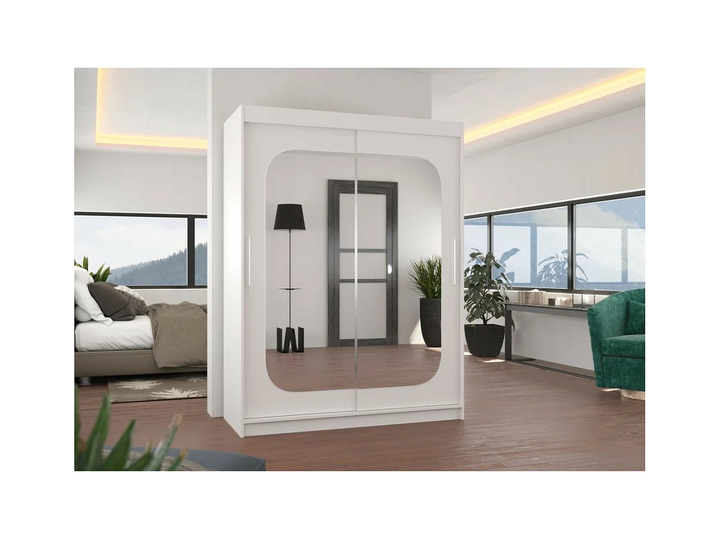 Armoire Ever (150cm)/portes coulissantes/miroir/Blanc