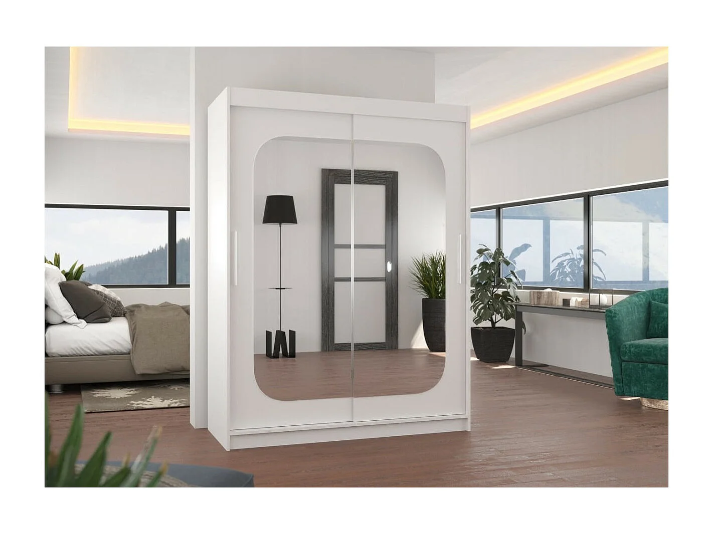 Armoire Ever (150cm)/portes coulissantes/miroir/Blanc