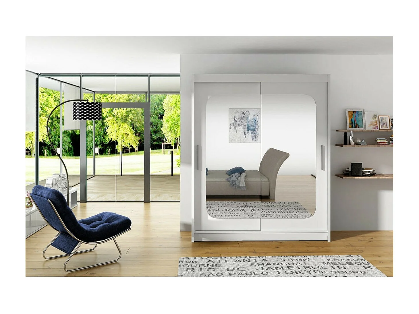 Armoire Ever (150cm)/portes coulissantes/miroir/Blanc