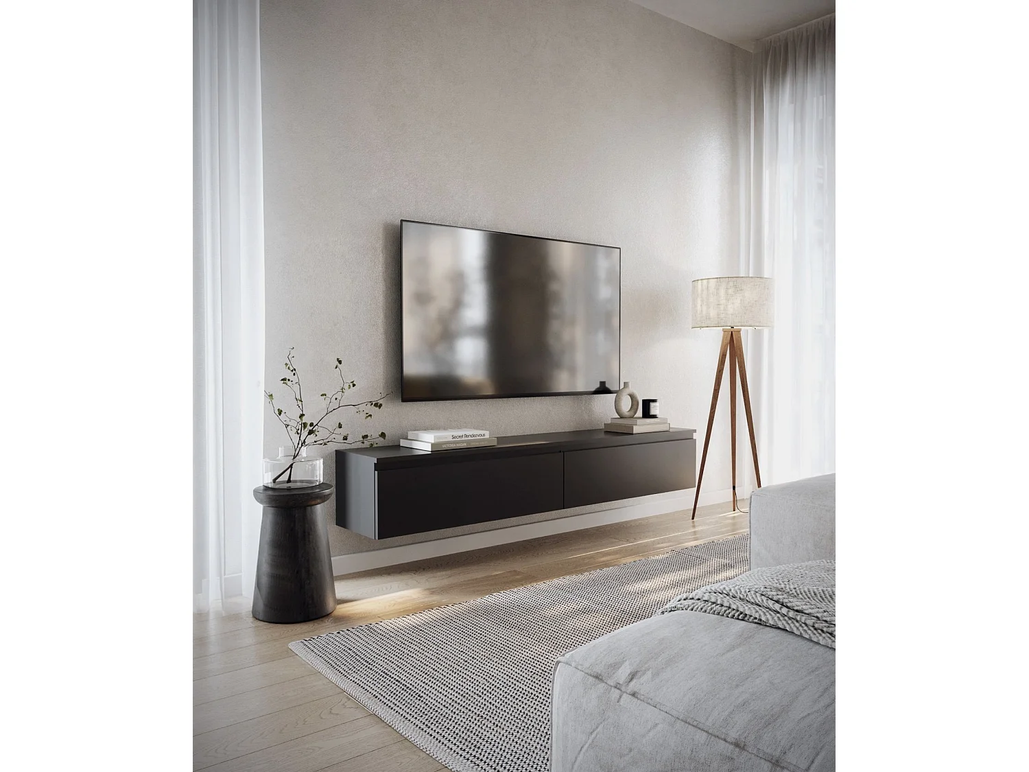 Mobile TV sospeso a 2 ante -175 cm -nero -BEMMI