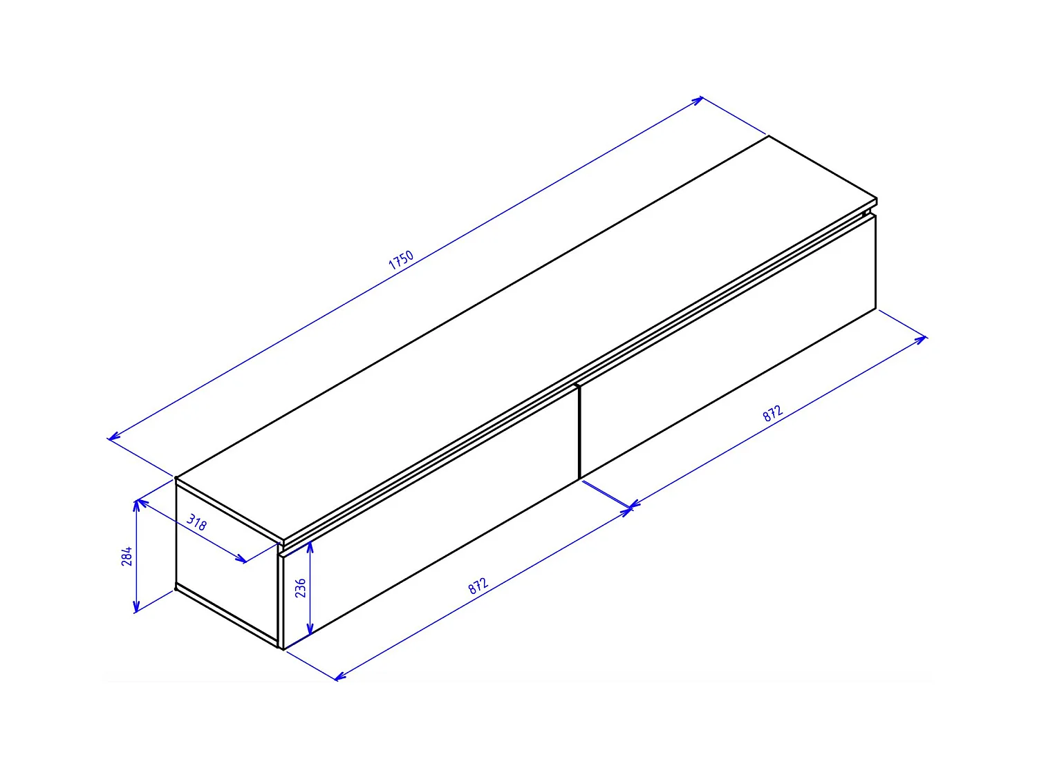 TV-meubel 2 deuren - hangend - 175 cm - grijs - BEMMI