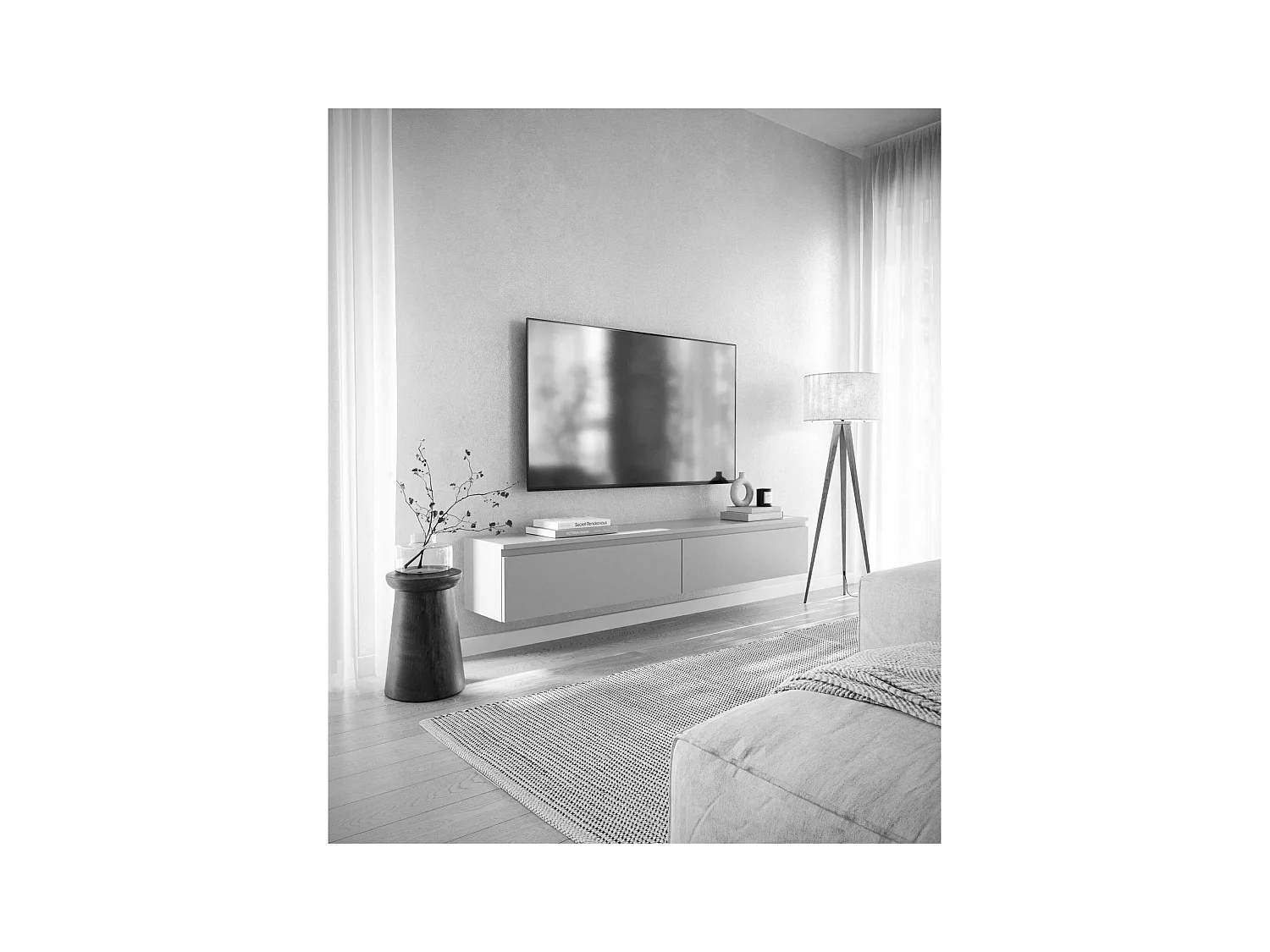 Meuble TV 2 portes -suspendu - 175 cm - greige - BEMMI