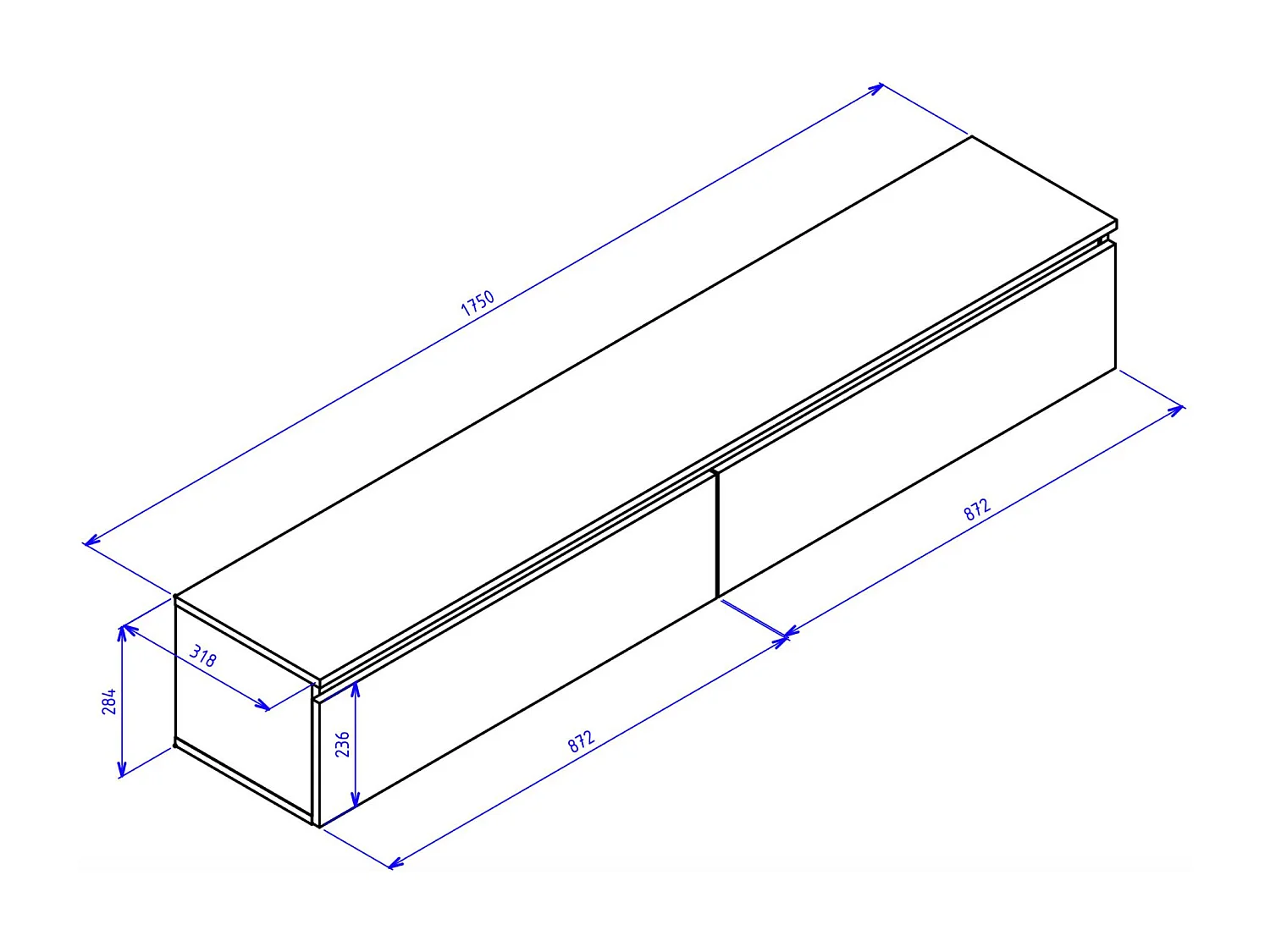 TV-meubel 2 deuren - hangend - 175 cm - grijs - BEMMI