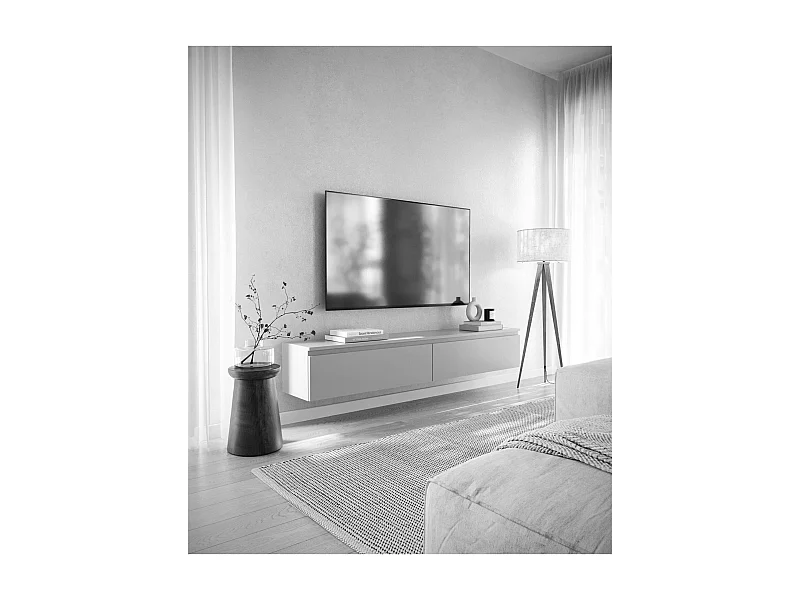 Meuble TV 2 portes -suspendu - 175 cm - greige - BEMMI