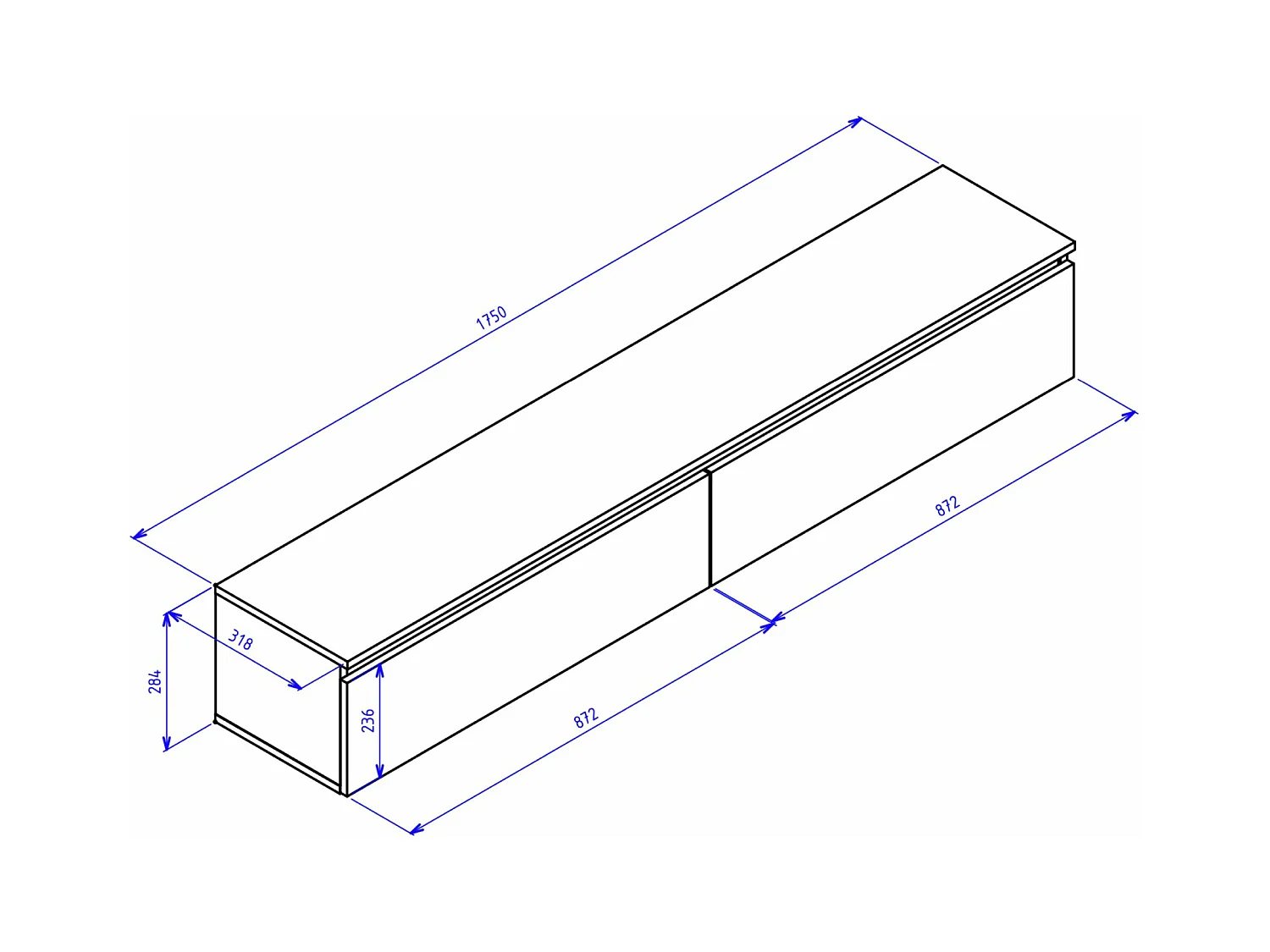 TV-meubel 2 deuren - hangend - 175 cm - wit - BEMMI