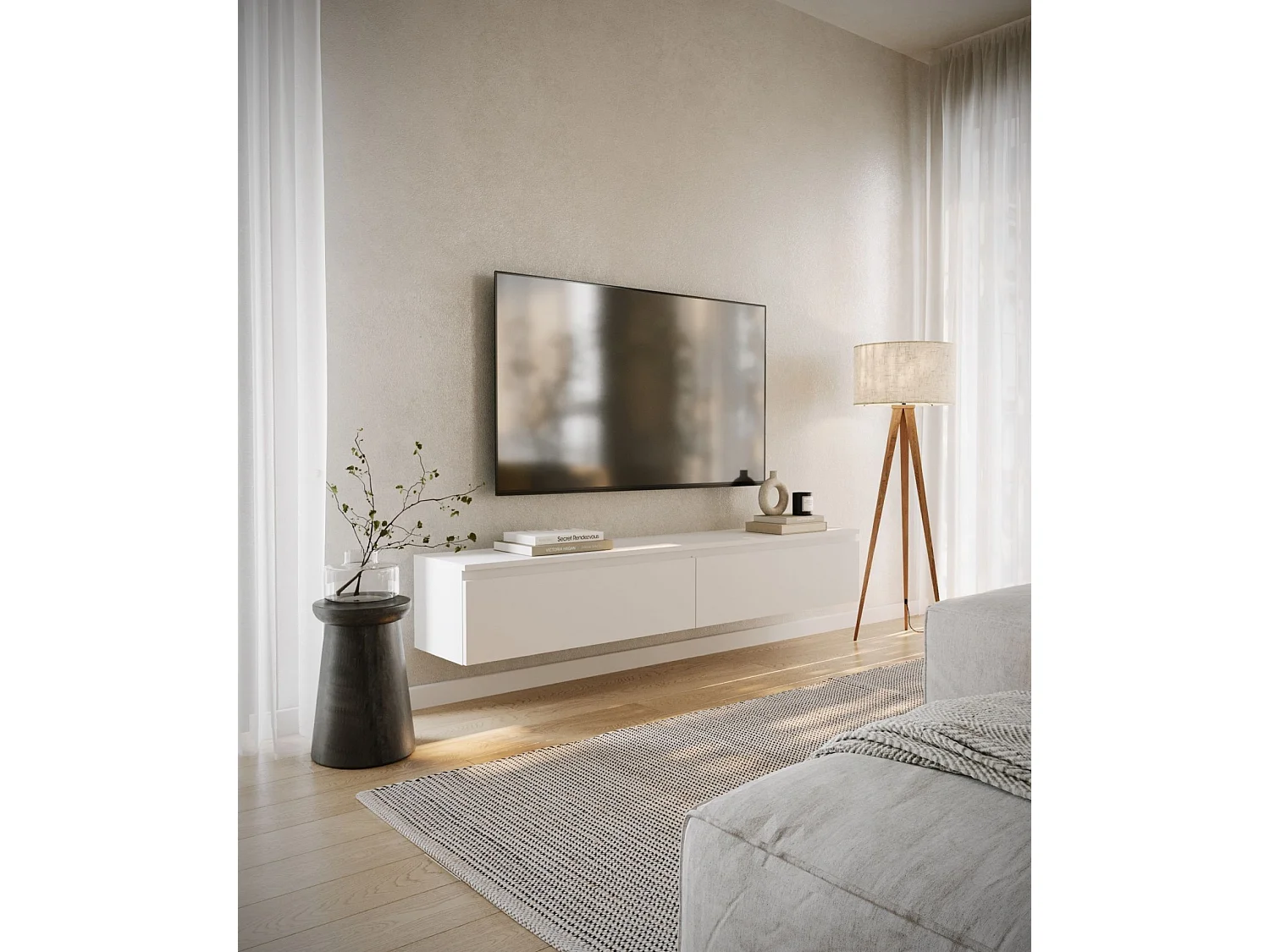 TV-meubel 2 deuren - hangend - 175 cm - wit - BEMMI
