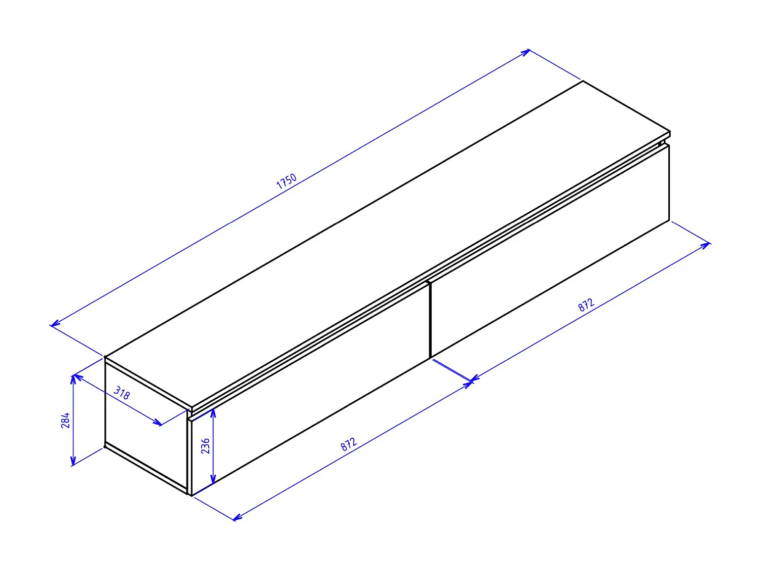 TV-meubel 2 deuren - hangend - 175 cm - wit - BEMMI