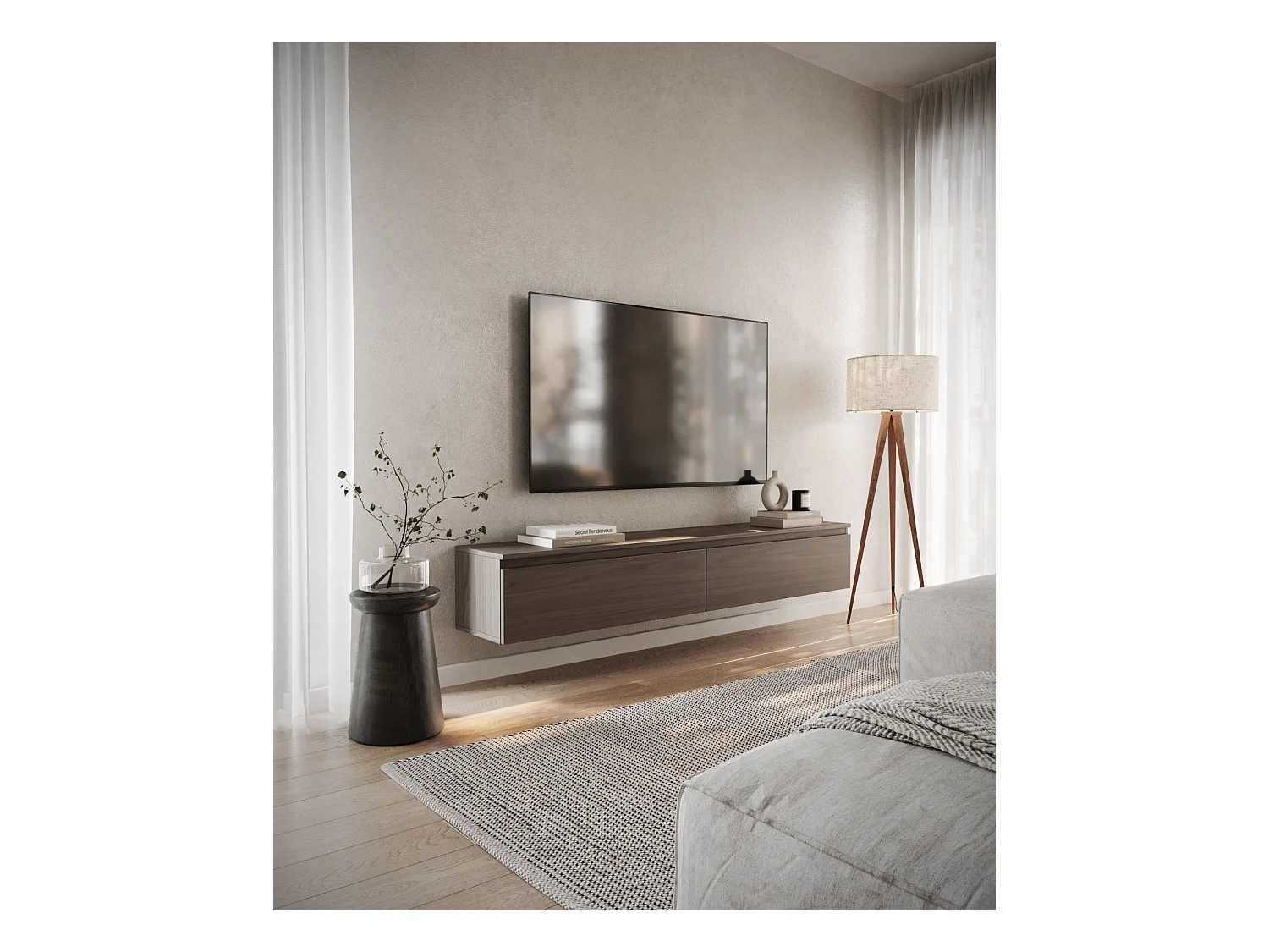 Mobile TV sospeso a 2 ante -175 cm -noce del Wisconsin -BEMMI