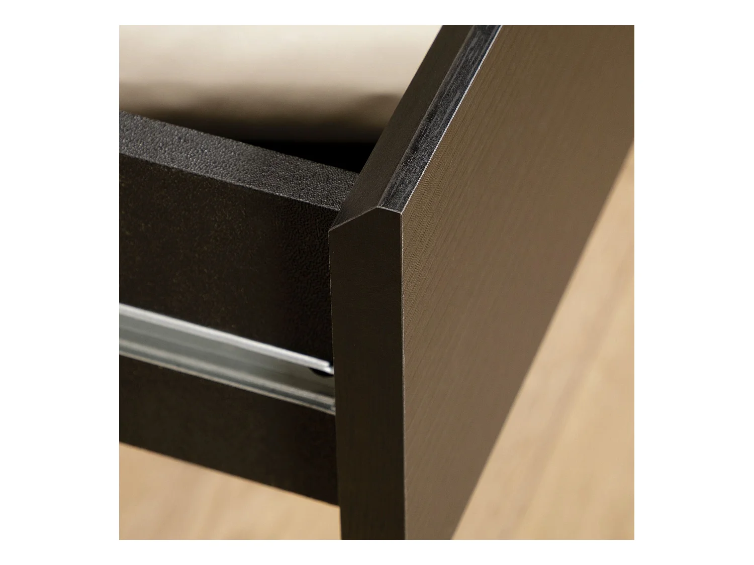 Chevet suspendu FLORENT en bois coloris frêne noir avec 2 tiroirs sans poignée étagère murale