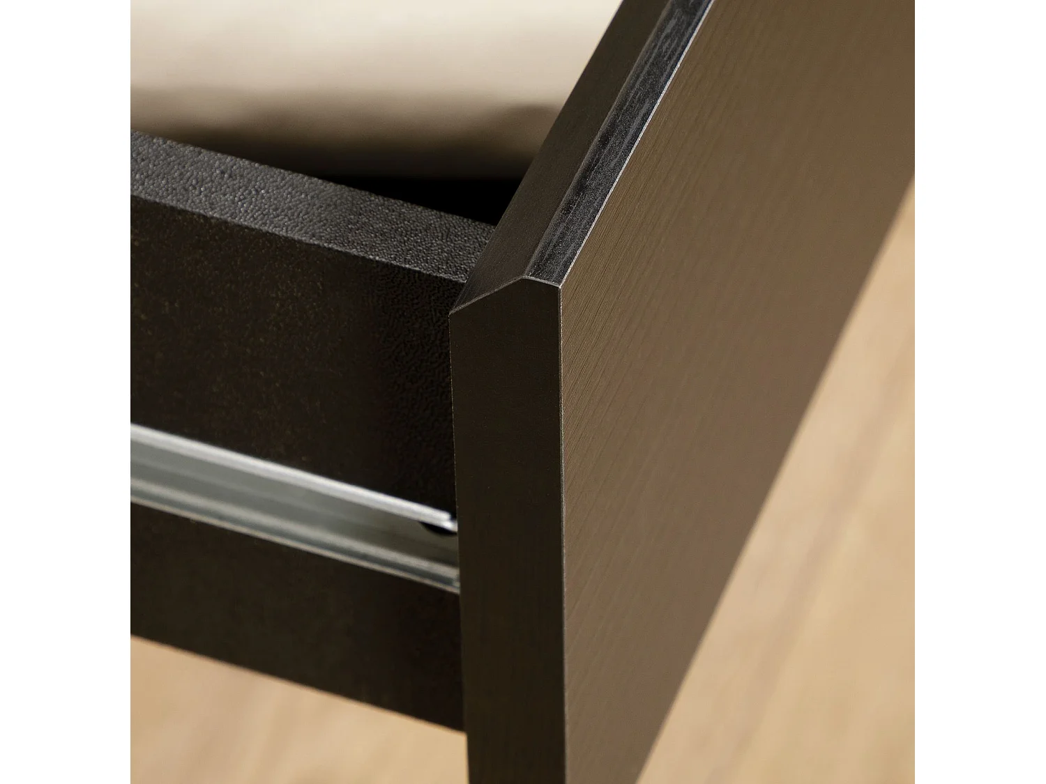 Chevet suspendu FLORENT en bois coloris frêne noir avec 2 tiroirs sans poignée étagère murale