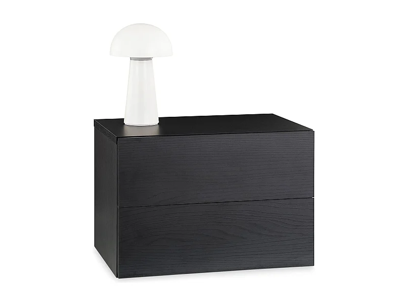 Chevet suspendu FLORENT en bois coloris frêne noir avec 2 tiroirs sans poignée étagère murale