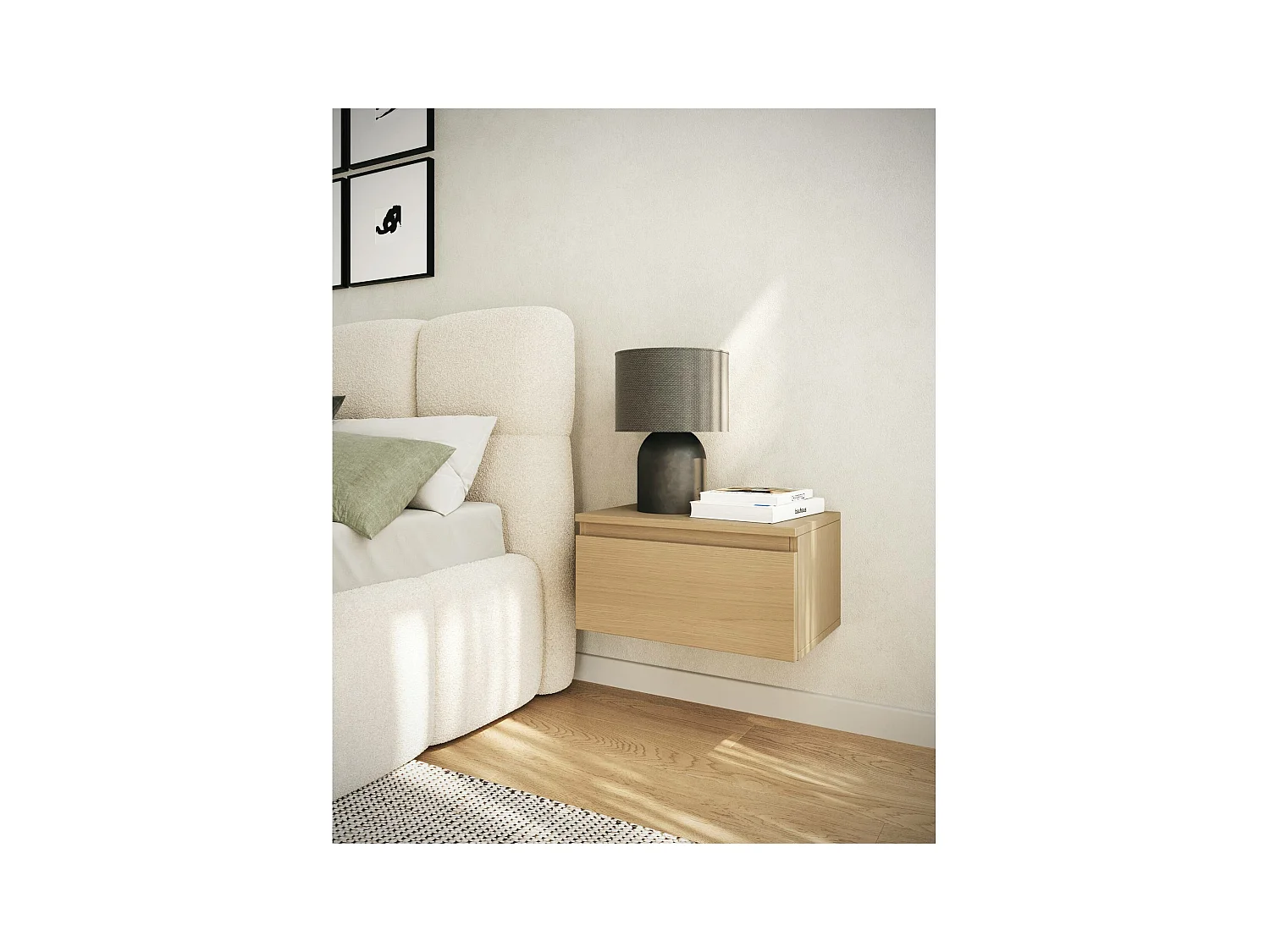 Mesita de noche suspendida -49 cm -roble de Lindberg -BEMMI