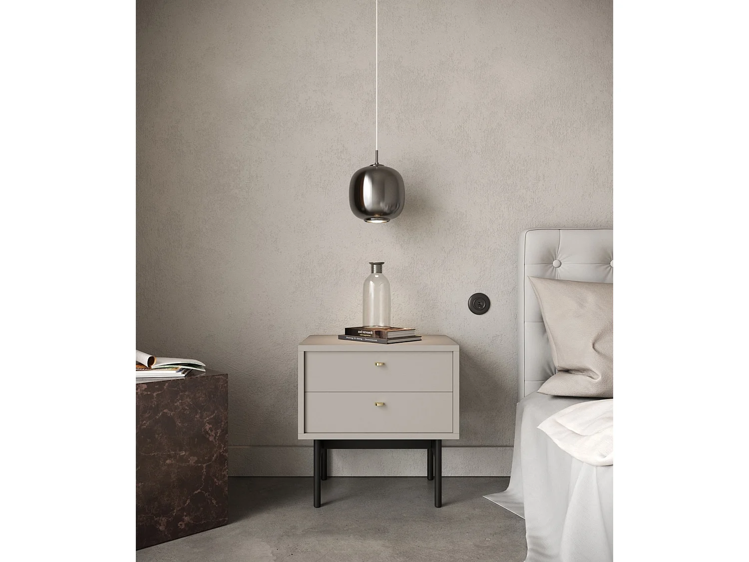 Nachttisch mit 2 Schubladen - Greige - 55 cm - OLAR