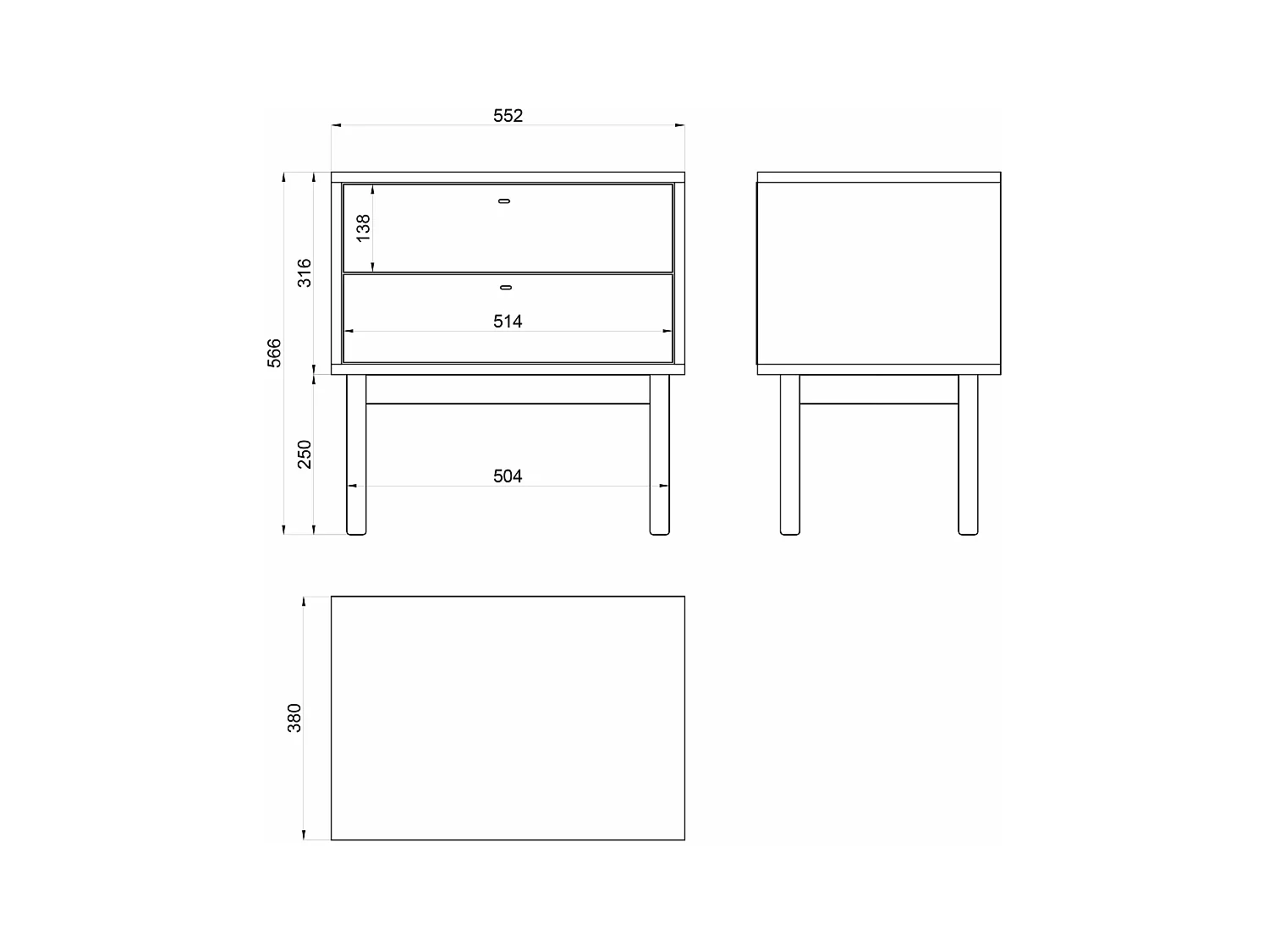 Nachttisch mit 2 Schubladen - Greige - 55 cm - OLAR