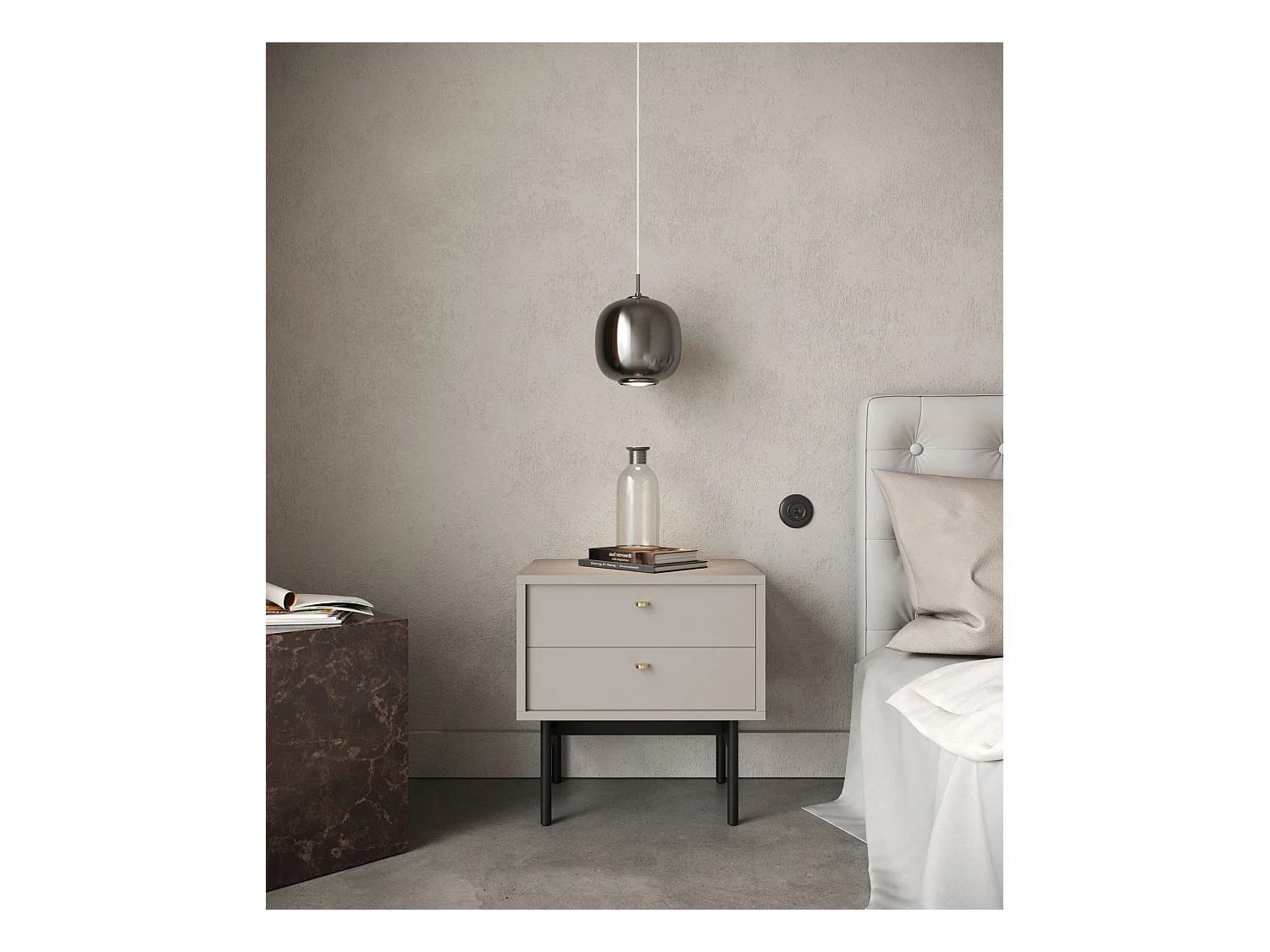 Table de chevet avec 2 titoirs - 55 cm - grège - OLAR