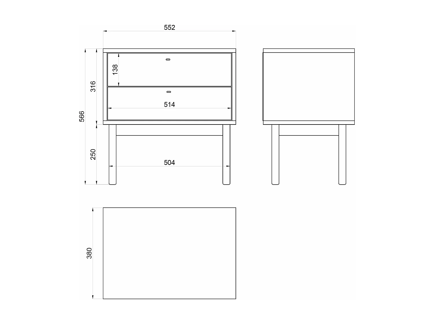 Nachtkastje met 2 lades - 55 cm - grijs - OLAR